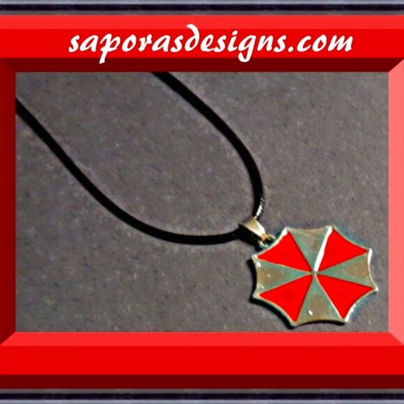 Resident Evil Biohazard Umbrella Theme Necklace With Black Rope Chain Unisex - Picture 1 of 1